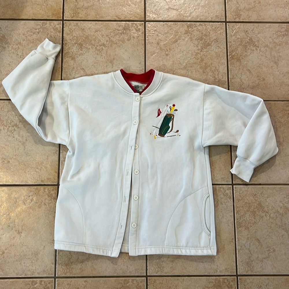 Vintage Orvis Embroidered GOLF Sweatshirt‎ Cardigan White, Sz Small